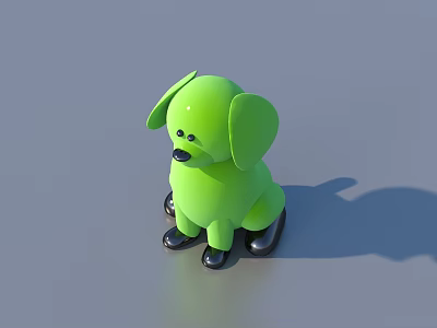 Cute Green Puppy Doll With Black Ears Nose And Paws On Gray Background 3d model