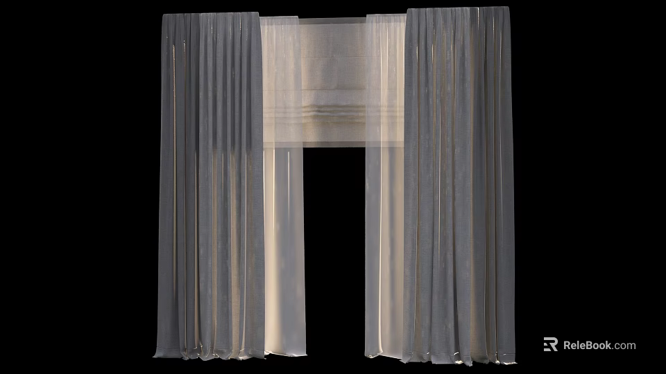 Elegant Double Layer Linen Curtains With Sheer Light Filtering And Draped Design 3d model