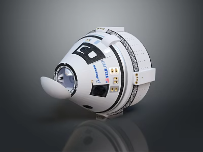 White Circular Spacecraft Module With Window Antenna And Technical Panel Details 3d model