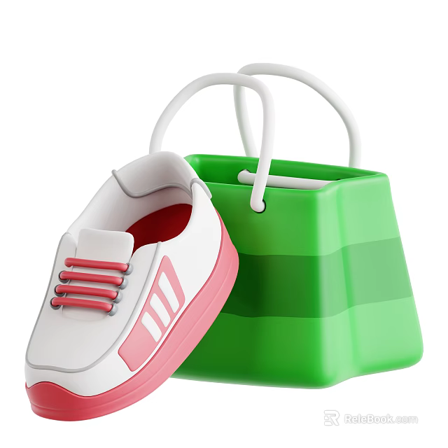 Decorative Ornament Set With White Pink Shoe And Green White Stripes Handbag Decorations 3d model 