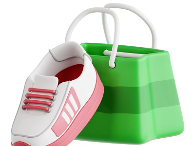 Decorative Ornament Set With White Pink Shoe And Green White Stripes Handbag Decorations 3d model