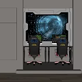 Futuristic Gaming Computer Setup With Dual Monitors Ergonomic Chairs And Tech Background 3d model
