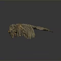 Prehistoric Animal Skeleton with Long Spine Rib Cage and Horned Skull