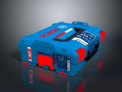 Blue Bosch Toolbox With Red Accents And Storage Compartments For Home Use 3d model