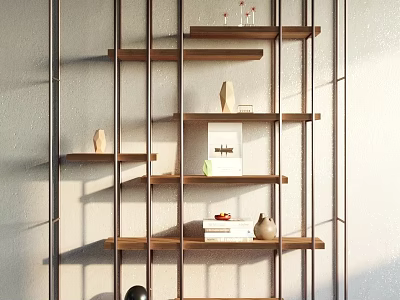 Modern Shower Sauna Space Featuring Metal Frame Wooden Shelves And Decorative Objects 3d model