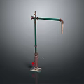 Vintage Green And Red Lighting Combination With Tall Pole Curved Arm And Red Button Base
