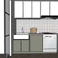 Modern Kitchen Interior With White Upper Green Lower Cabinets Sink Dishwasher And White Tiled Backsplash
