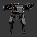 Futuristic Multi Legged Mechanical Robot With Twin Cannons Blue Gray Design And Glowing Lights