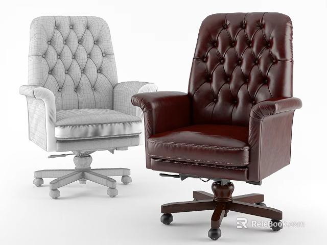 Modern Office Chairs With Tufted Design Leather And Fabric Upholstery Armrests Swivel Base Wheels 3d model 