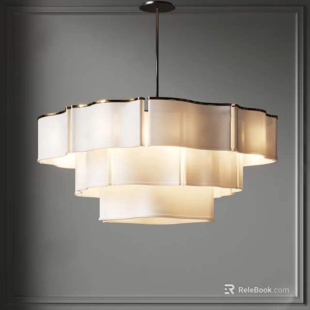 Modern Double Layered Fabric Chandelier With Soft Light In Elegant Minimalist Interior 3d model 