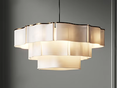 Modern Double Layered Fabric Chandelier With Soft Light In Elegant Minimalist Interior 3d model