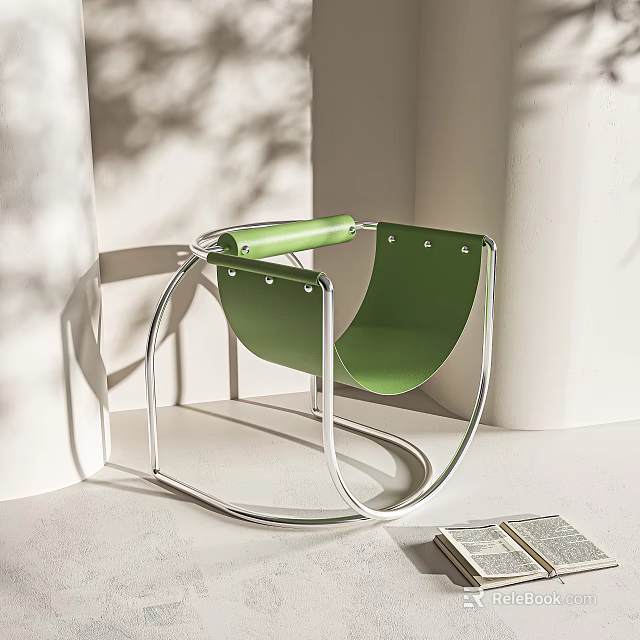 Green Leather Leisure Chair With Silver Metal Frame Modern Design Indoor Light Shadow Effect 3d model 