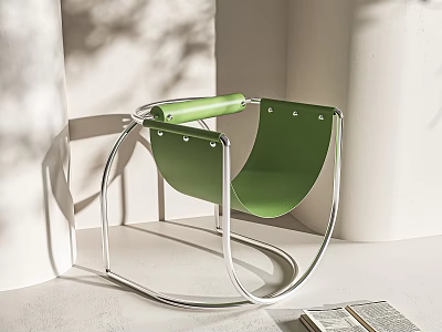 Green Leather Leisure Chair With Silver Metal Frame Modern Design Indoor Light Shadow Effect 3d model