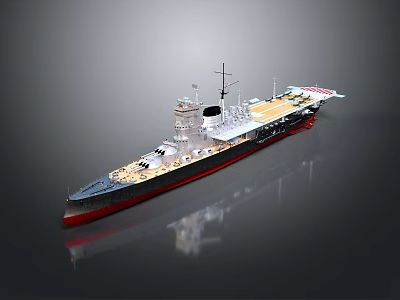 Detailed Battleship Model With Gray Deck Turret Mast And Red Hull 3d model