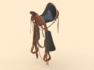 Practical Leather Saddle Featuring Black Seat Brown Leather Parts Hanging Straps And Accessories 3d model