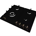 Modern Black Gas Cooktop With Four Burners And Control Knobs 3d model
