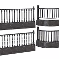 Elegant Black Railing Set of Four With Marble Base Sturdy Posts And Decorative Balusters 3d model