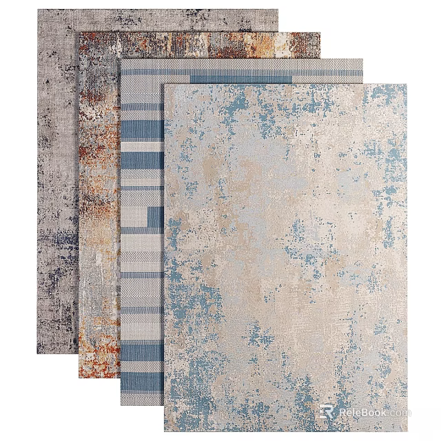 Various Square Rugs With Blue Gray Beige Patterns And Distressed Textures 3d model