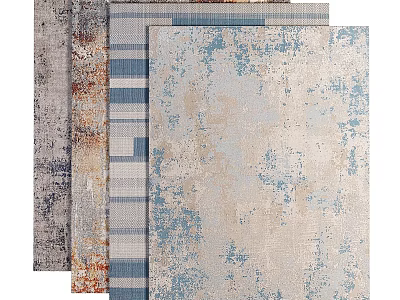 Various Square Rugs With Blue Gray Beige Patterns And Distressed Textures 3d model