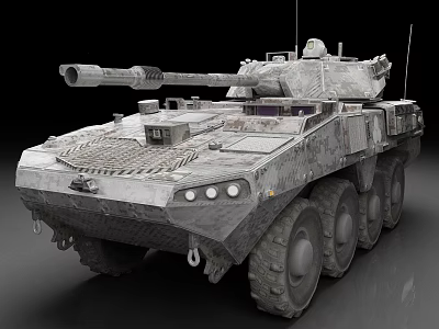 Detailed Military Wheeled Armored Vehicle With Cannon Camouflage Paint And Multiple Wheels 3d model