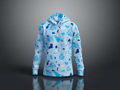 Light Blue Hoodie Featuring Geometric Patterns Heart And Leaf Shapes For Casual Style 3d model