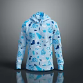 Light Blue Hoodie Featuring Geometric Patterns Heart And Leaf Shapes For Casual Style
