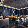 Modern KTV Room Interior With Comfortable Sofas Coffee Tables Decorative Walls And Ceiling Design 3d model