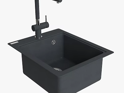 Modern Black Square Kitchen Sink With Single Handle Faucet And Matte Finish 3d model