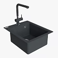 Modern Black Square Kitchen Sink With Single Handle Faucet And Matte Finish