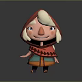 3D Animated Character With Red Hooded Cloak White Hair Smiling Standing On Green Grass