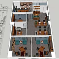 Public Office Space Design With Meeting Tables Chairs Potted Plants And Storage Cabinets