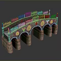 Stone Arch Bridge With Iron Railings Street Lamps And Decorative Circular Patterns