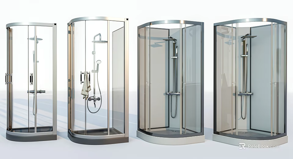 Stylish Glass Shower Enclosures with Modern Chrome Frames and Bathroom Accessories 3d model 