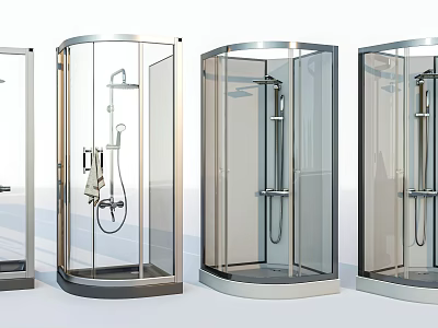 Stylish Glass Shower Enclosures with Modern Chrome Frames and Bathroom Accessories 3d model