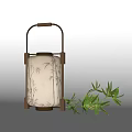 Bamboo Pattern Table Lamp With Frosted Glass Shade And Metal Frame Near Green Bamboo Plant