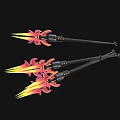3D Rendered Weapon Spear With Black Shaft Red And Yellow Flame Decoration And Metal Parts