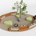 Circular Public Reading Space With Green Chairs Bookshelves And Central Tree