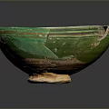 Hand Carved Ceramic Bowl With Intricate Geometric Patterns Green Rim And Yellow Body