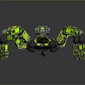 Green Yellow Mechanical Spider Robot 3D Render With Detailed Legged Structure Design 3d model