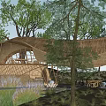 Bamboo Homestay Building With Thatched Roof Surrounded by Trees and Natural Environment