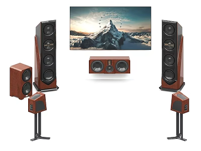 High Quality Home Theater Sound System With Wooden Floorstanding And Surround Speakers 3d model