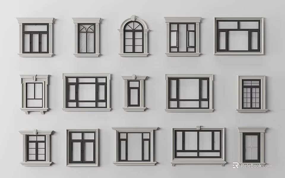 Various Casement Windows Featuring Different Frame Styles And Glass Pane Designs 3d model