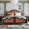 Classic Bedroom Interior Design With Decorative Green Walls Patterned Wallpaper Chandelier And Upholstered Headboard