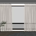 Beige Linen Curtains Hanging On Rod By Window With Trees View And Indoor Plant