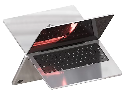 Silver Open Laptop With Metallic Body Black Keyboard And Screen 3d model