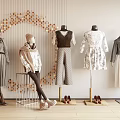 Five Fashion Models in Different Outfits with Decorative Wall Background and Shoes
