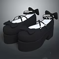 Fashionable Black Platform Shoes With Bow Decor And Ankle Straps For Daily Wear