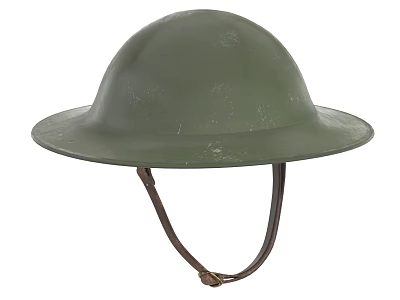 Green Dome Shaped Wide Brim Hat With Leather Chin Strap Vintage Style Design 3d model