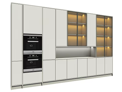 Modern White Wine Cabinet With Glass Doors LED Lighting And Built-in Oven 3d model