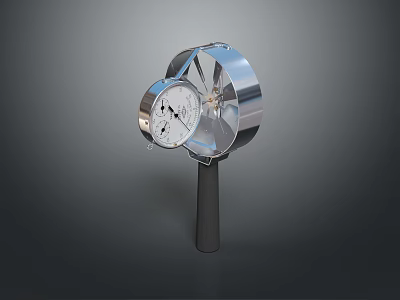Stainless Steel Mechanical Gauge With Circular Dial And Rotating Blades On Metal Pole 3d model